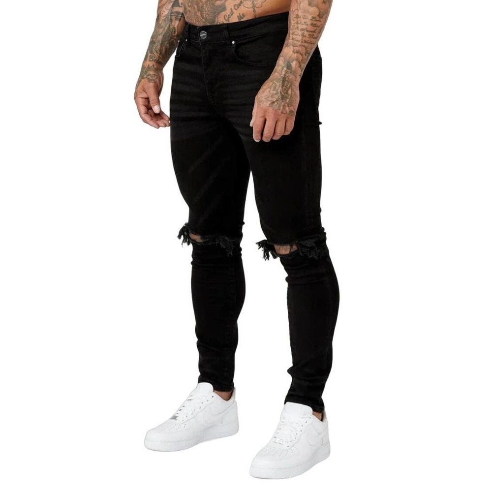 Legend Premium Skinny Fit Jeans Destroyed Knee Rip Jeans in Black, Size 32X30‌‌‍
